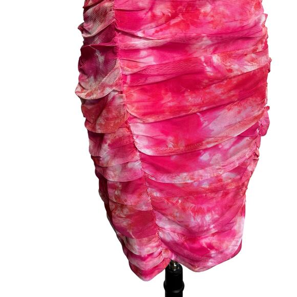 Superdown x Draya Michele Ivanna Ruched Strapless Mini Dress Pink Tie Dye Large - Picture 7 of 16